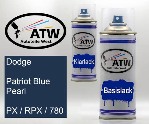 Dodge, Patriot Blue Pearl, PX / RPX / 780: 400ml Sprühdose + 400ml Klarlack - Set, von ATW Autoteile West.